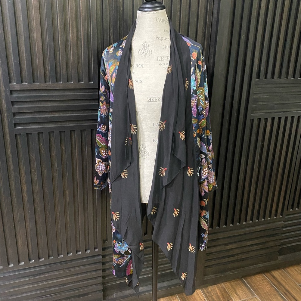NWT Johnny Was gorgeous long silk floral kimono/draped topper
